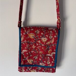 Red Kalamkari Floral Crossbody Bag